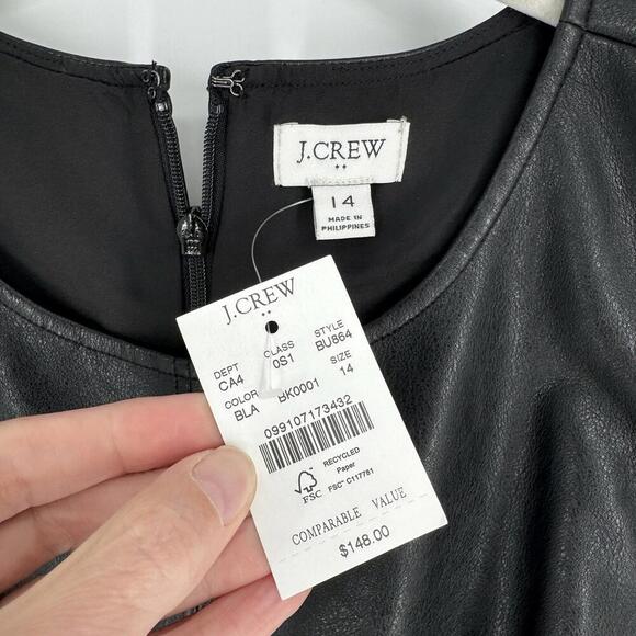 J.crew dress 14 black faux leather shift mini fall witchy goth vampire halloween - Picture 2 of 7
